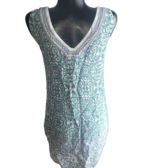 Green and White Sleeveless V Neckline Tunic Dress Sz.S - Picture 6 of 7